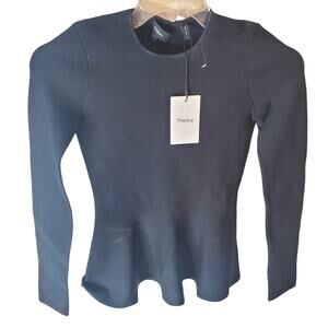 Theory Classic Peplum Black Glossed, Long Sleeve, X-Small, NWT